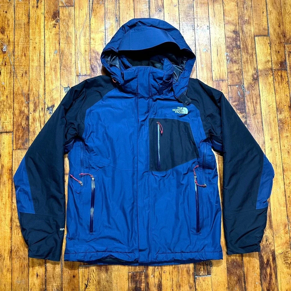 The North Face HyVent Waterproof Jacket Mens Medium Blue Full Zip Hooded Outdoor